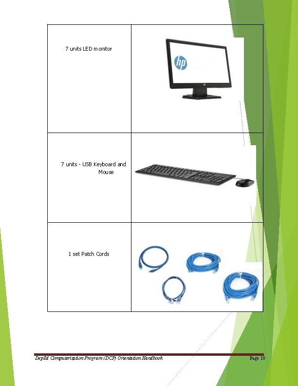 7 units LED monitor 7 units - USB Keyboard and Mouse 1 set Patch 7 units LED monitor 7 units - USB Keyboard and Mouse 1 set Patch