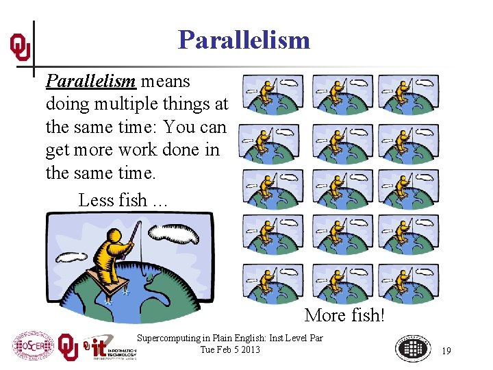 Parallelism means doing multiple things at the same time: You can get more work