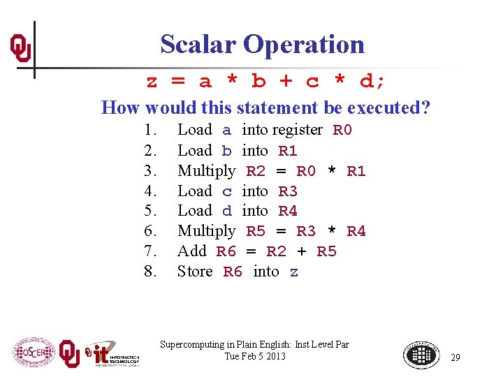 Scalar Operation z = a * b + c * d; How would this