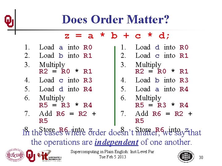 Does Order Matter? z = a * b + c * d; 1. 2.