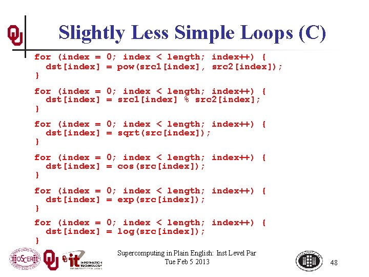 Slightly Less Simple Loops (C) for (index = 0; index < length; index++) {