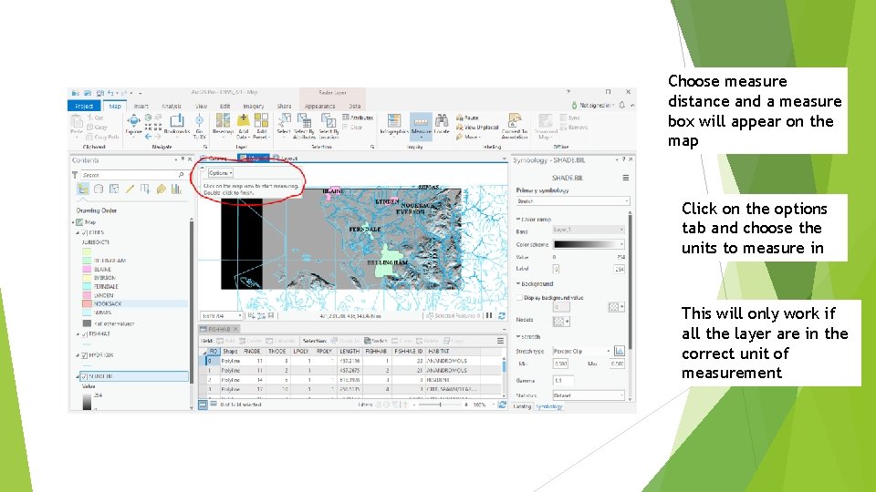 Choose measure distance and a measure box will appear on the map Click on