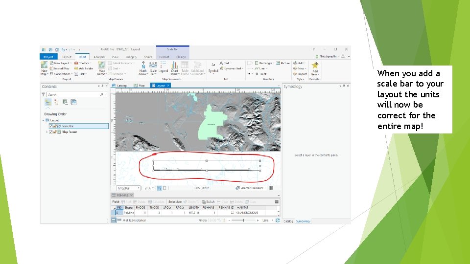 When you add a scale bar to your layout the units will now be