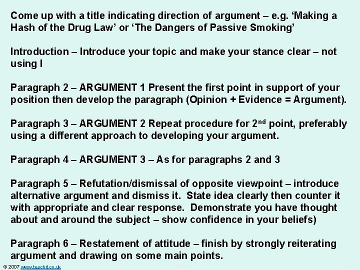 Come up with a title indicating direction of argument – e. g. ‘Making a