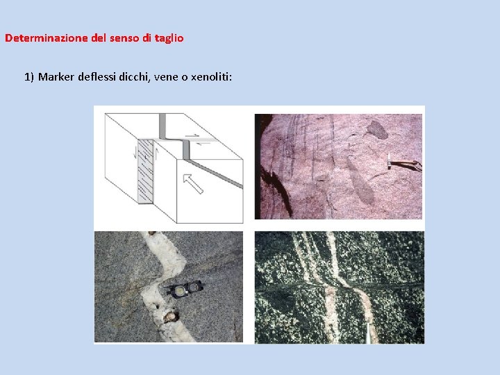 Determinazione del senso di taglio 1) Marker deflessi dicchi, vene o xenoliti: 