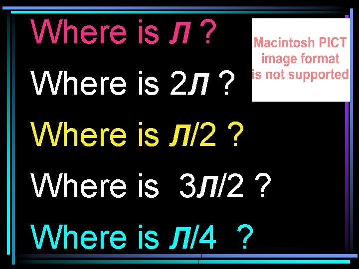 Where is Л ? Where is 2 Л ? Where is Л/2 ? Where
