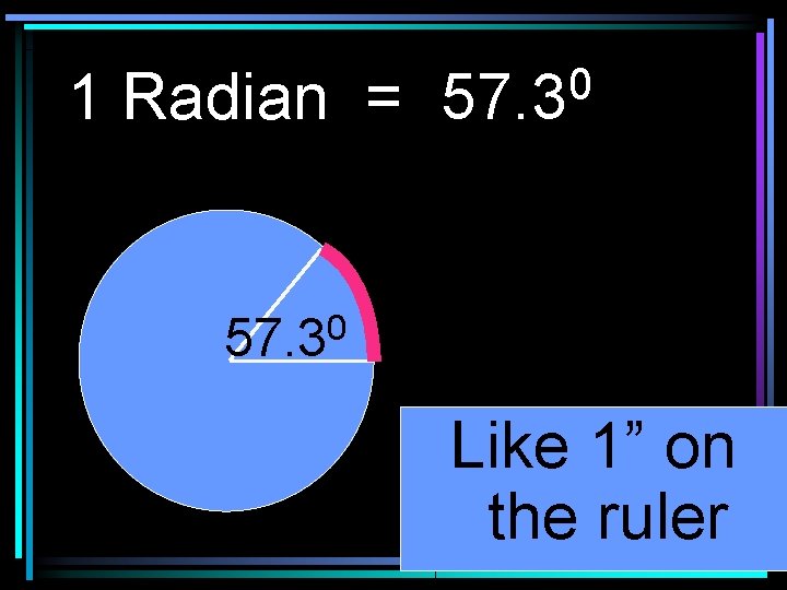 1 Radian = 0 57. 3 Like 1” on the ruler 