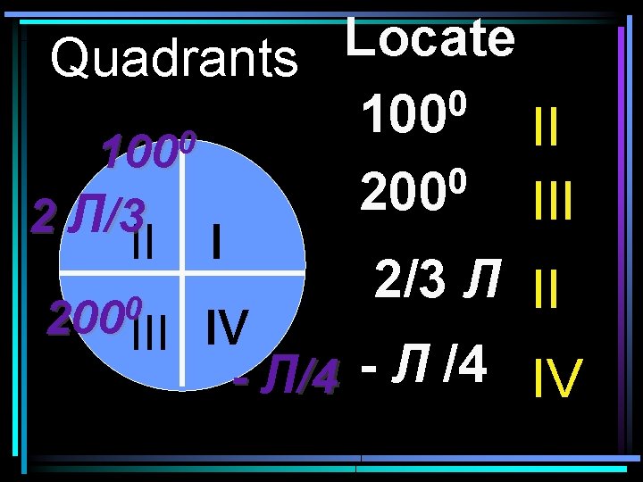 Locate Quadrants 0 100 II 0 100 0 200 III 2 Л/3 II I