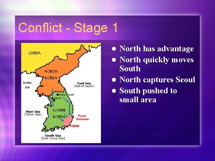 Conflict - Stage 1 North has advantage l North quickly moves South l North