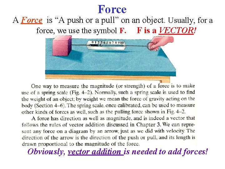 Force A Force is “A push or a pull” on an object. Usually, for