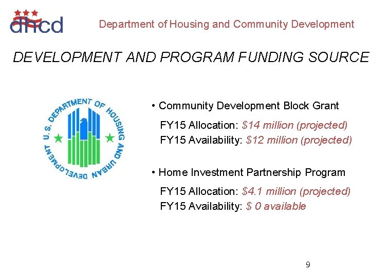 Department of Housing and Community Development DEVELOPMENT AND PROGRAM FUNDING SOURCES • Community Development