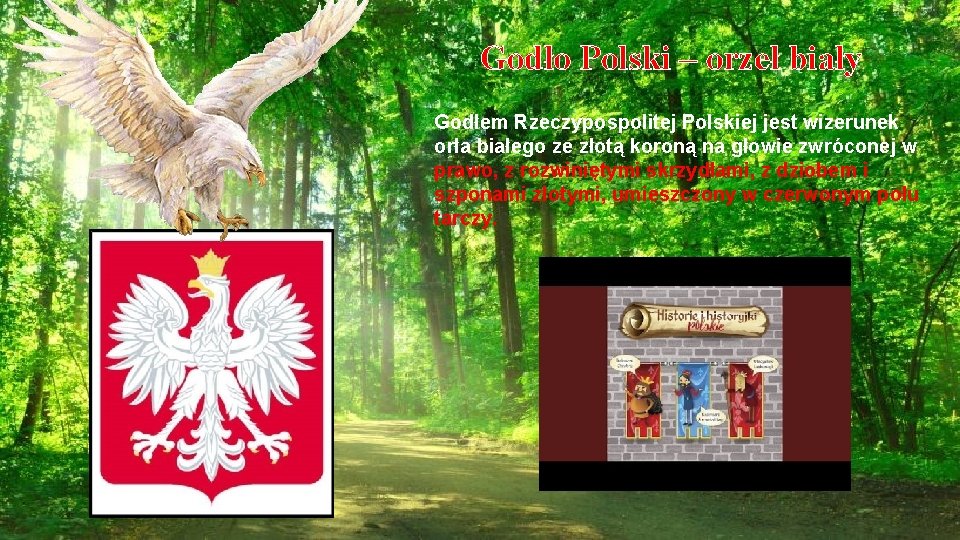 Godło Polski – orzeł biały Godłem Rzeczypospolitej Polskiej jest wizerunek orła białego ze złotą
