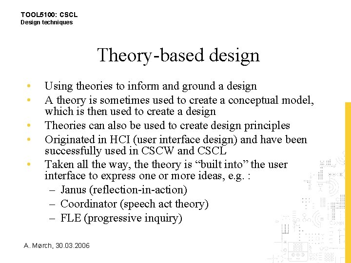 Cscl Approach TOOL 5100 CSCL Design techniques Design Techniques Anders