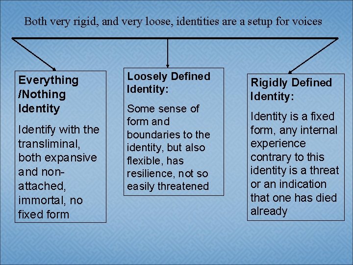 Both very rigid, and very loose, identities are a setup for voices Everything /Nothing