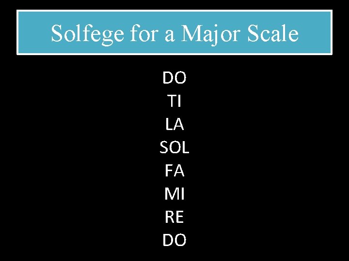 Solfege for a Major Scale DO TI LA SOL FA MI RE DO 