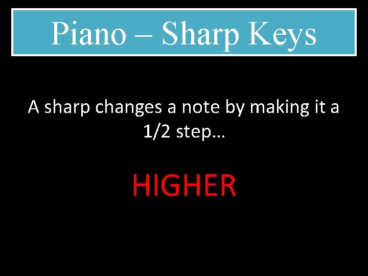 Piano – Sharp Keys A sharp changes a note by making it a 1/2