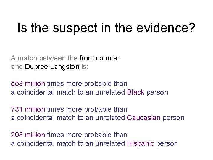 Is the suspect in the evidence? A match between the front counter and Dupree