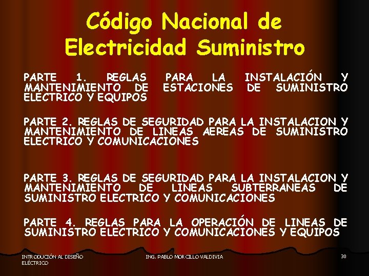 Código Nacional de Electricidad Suministro PARTE 1. REGLAS MANTENIMIENTO DE ELÉCTRICO Y EQUIPOS PARA