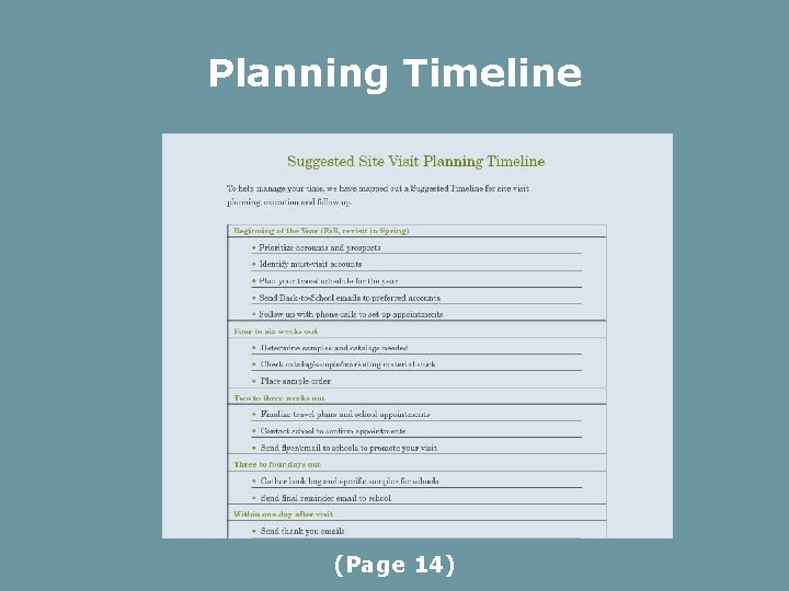 Planning Timeline (Page 14) 