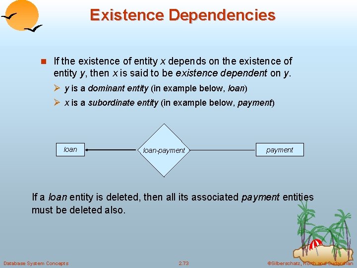 Existence Dependencies n If the existence of entity x depends on the existence of