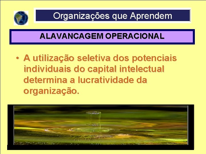 Organizações que Aprendem ALAVANCAGEM OPERACIONAL • A utilização seletiva dos potenciais individuais do capital