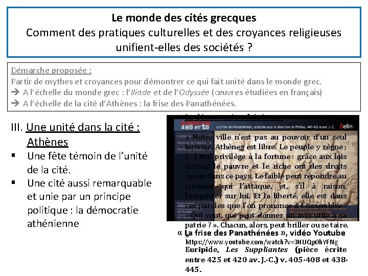 Le monde des cités grecques Comment des pratiques culturelles et des croyances religieuses unifient-elles