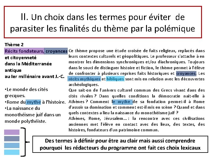 II. Un choix dans les termes pour éviter de parasiter les finalités du thème