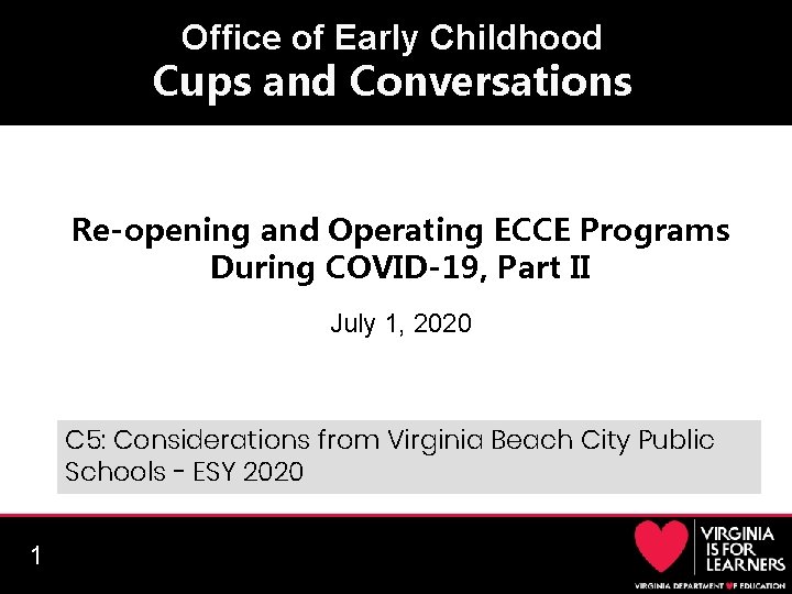 Office of Early Childhood Cups and Conversations Re-opening and Operating ECCE Programs During COVID-19,