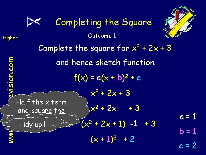 Completing the Square Outcome 1 Higher www. mathsrevision. com Complete the square for x
