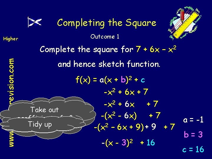 Completing the Square Higher Outcome 1 www. mathsrevision. com Complete the square for 7