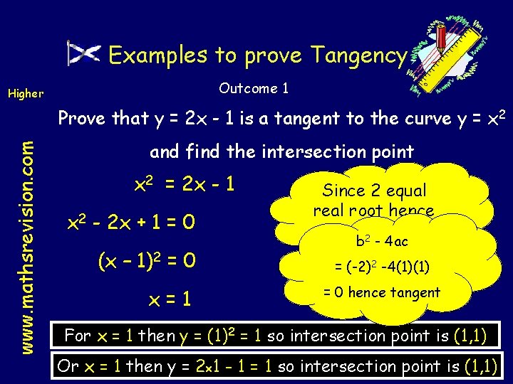 Examples to prove Tangency Outcome 1 Higher www. mathsrevision. com Prove that y =