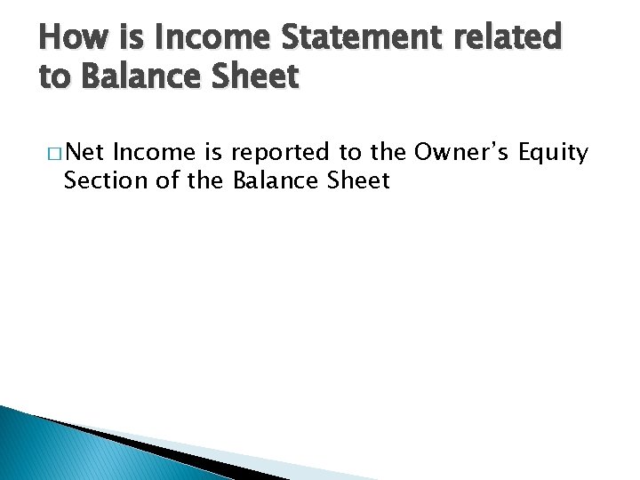 How is Income Statement related to Balance Sheet � Net Income is reported to
