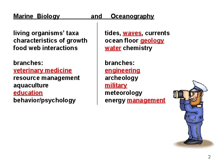 Marine Biology and Oceanography living organisms’ taxa characteristics of growth food web interactions tides,