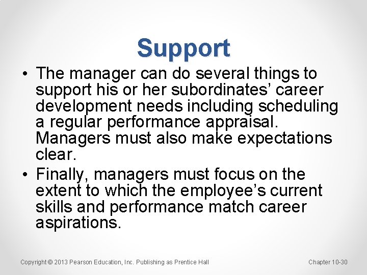 Support • The manager can do several things to support his or her subordinates’