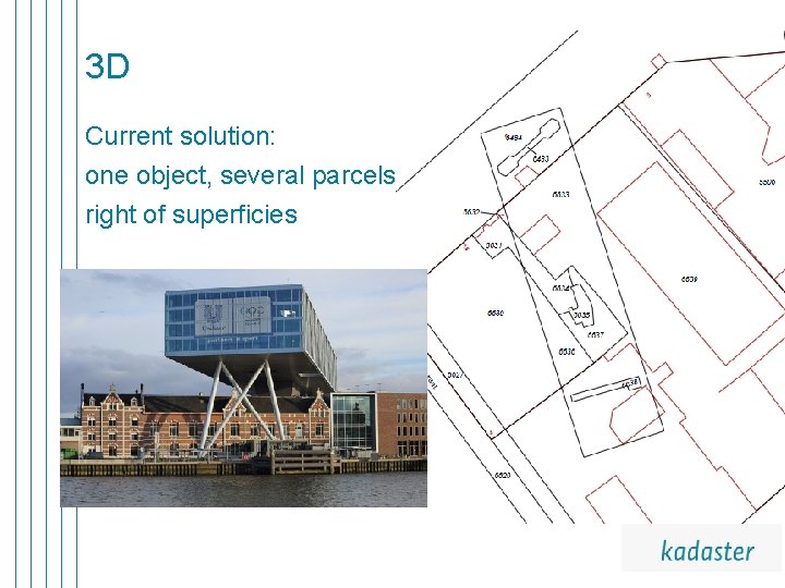 3 D Current solution: one object, several parcels right of superficies 3 D Current solution: one object, several parcels right of superficies