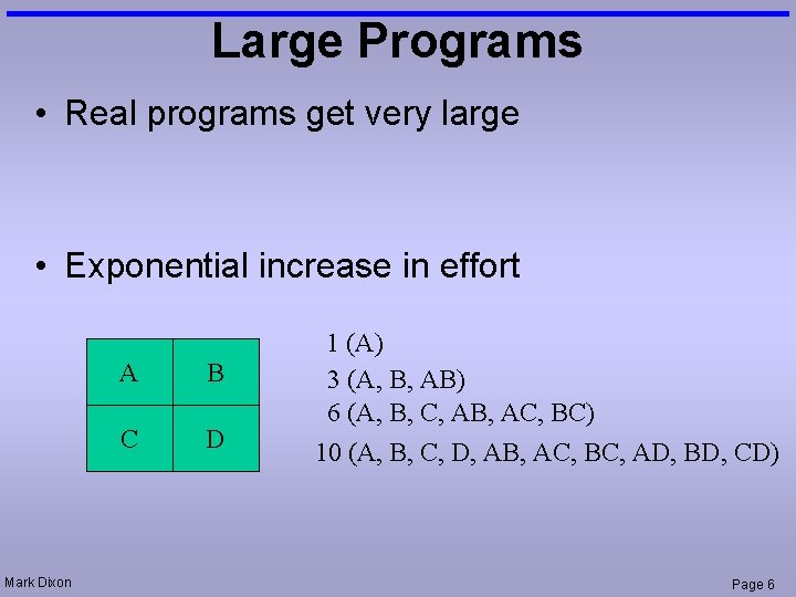 Large Programs • Real programs get very large • Exponential increase in effort Mark