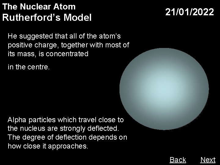 The Nuclear Atom Rutherford’s Model 21/01/2022 He suggested that all of the atom’s positive