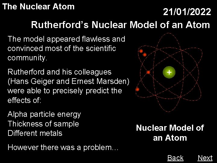 The Nuclear Atom 21/01/2022 Rutherford’s Nuclear Model of an Atom The model appeared flawless