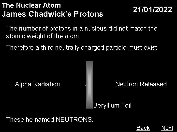 The Nuclear Atom 21/01/2022 James Chadwick’s Protons The number of protons in a nucleus