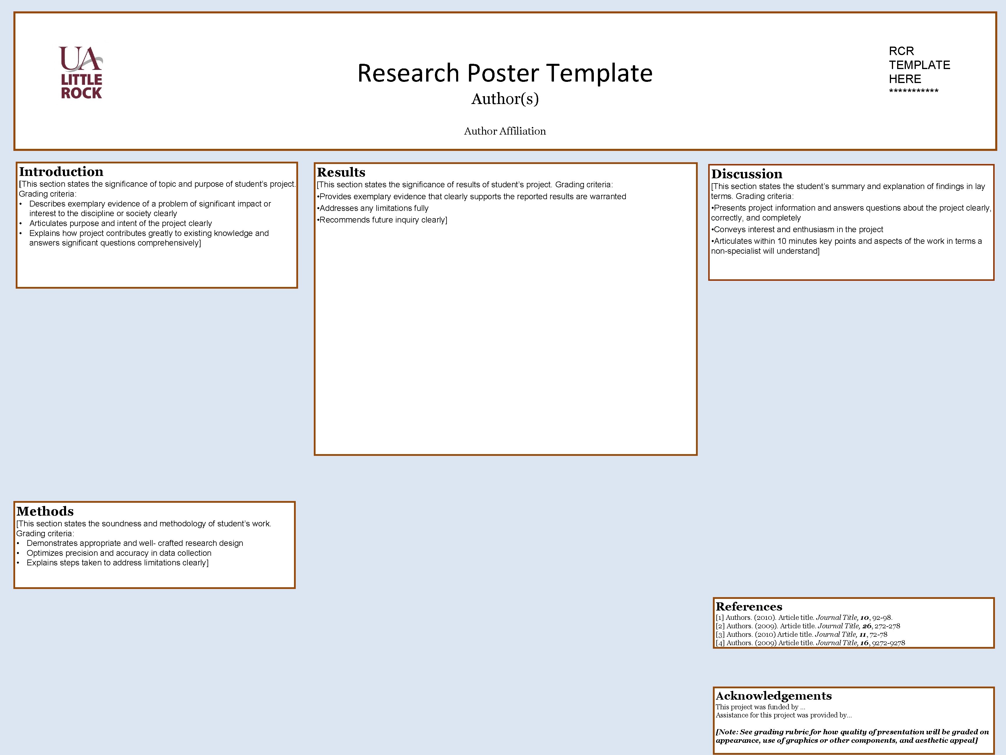 RCR TEMPLATE HERE ****** Research Poster Template Author(s) Author Affiliation Introduction Results [This section