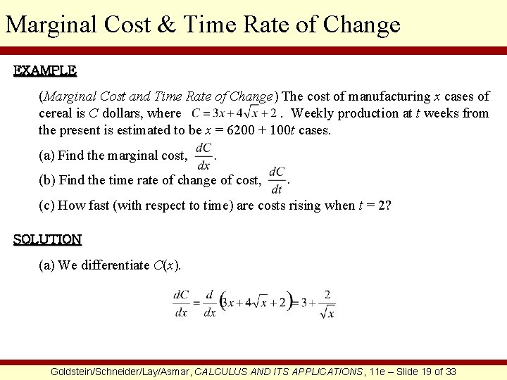 Marginal Cost & Time Rate of Change EXAMPLE (Marginal Cost and Time Rate of