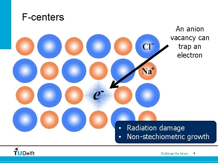 F-centers An anion vacancy can trap an electron • Radiation damage • Non-stechiometric growth