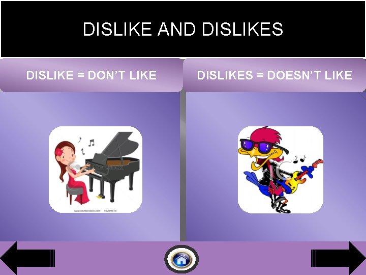 � DISLIKE AND DISLIKES DISLIKE = DON’T LIKE DISLIKES = DOESN’T LIKE 