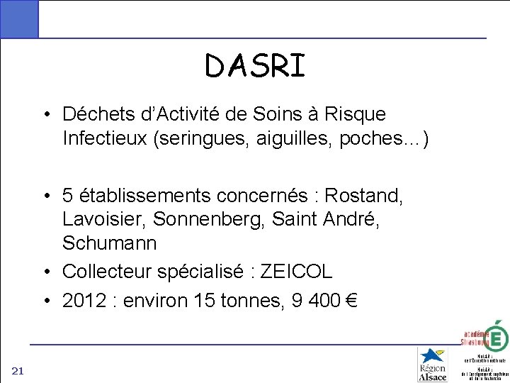 DASRI • Déchets d’Activité de Soins à Risque Infectieux (seringues, aiguilles, poches…) • 5