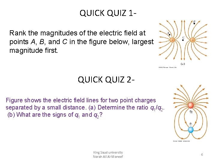 QUICK QUIZ 1 Rank the magnitudes of the electric field at points A, B,