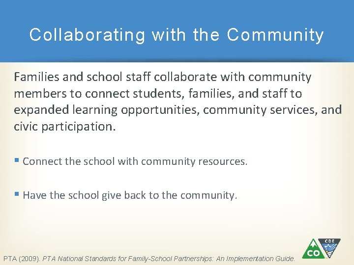 Collaborating with the Community Families and school staff collaborate with community members to connect