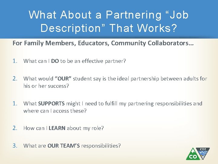 What About a Partnering “Job Description” That Works? For Family Members, Educators, Community Collaborators…