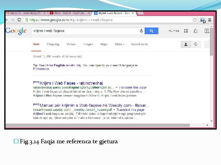 � Fig. 3. 14 Faqja me referenca te gjetura � Fig. 3. 14 Faqja me referenca te gjetura