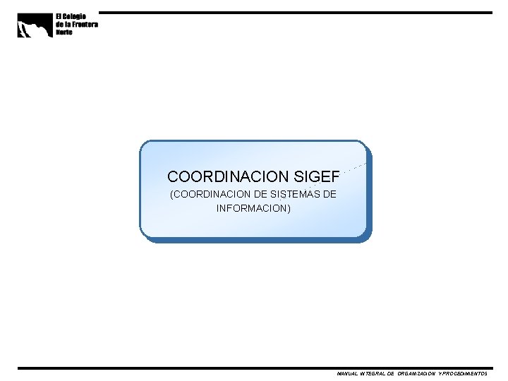 COORDINACION SIGEF (COORDINACION DE SISTEMAS DE INFORMACION) MANUAL INTEGRAL DE ORGANIZACION Y PROCEDIMIENTOS 