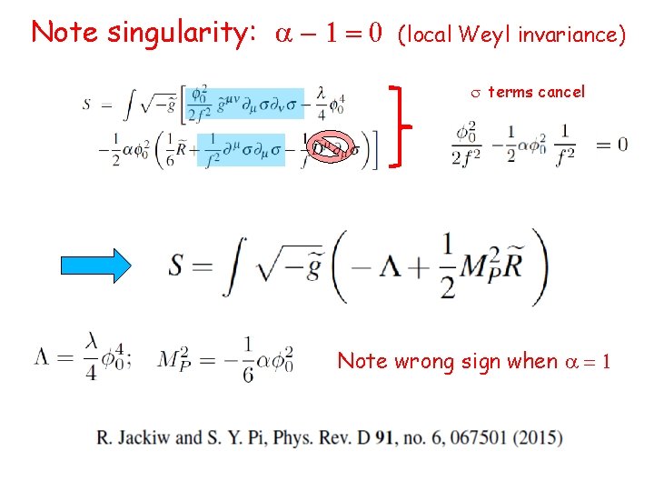 Note singularity: a - 1 = 0 (local Weyl invariance) s terms cancel Note
